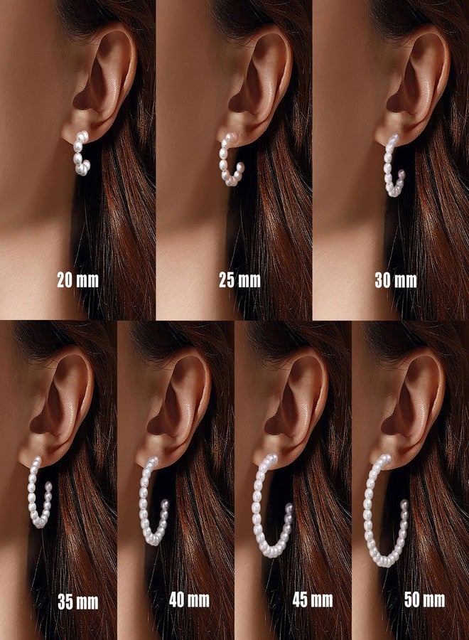 Gacimy Pearl Hoop Earrings for Women with 925 Sterling Silver Post, 5mm Thick Chunky Pearl Earrings For Women 14K Gold Plated, 20mm Small Pearl Hoops - Image 3